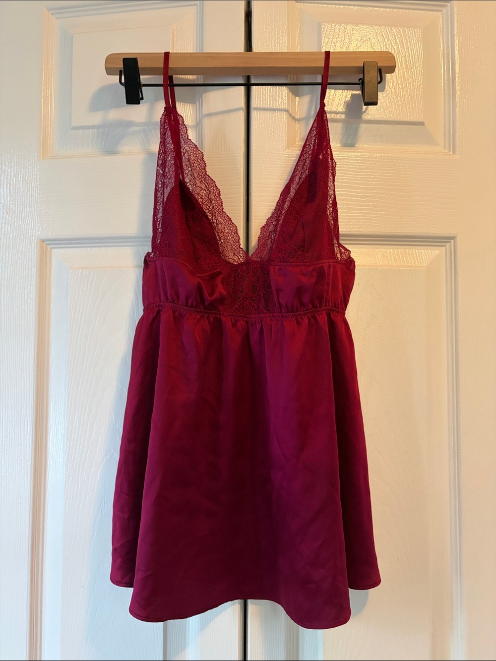 Victoria's Secret Deep Magenta Lace-Trim Satin babydoll lingerie top